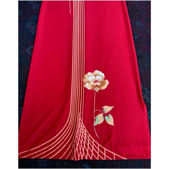 VINTAGE Tori Richard Cheongsam Maxi Dress | Red with Roses | Medium | Mandarin - Picture 4 of 7